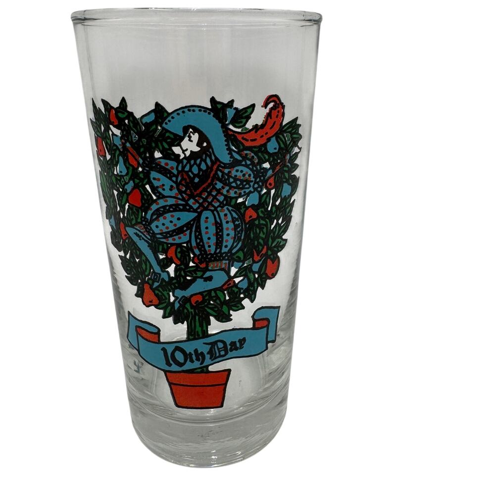 Vintage 10th Day Tumbler 12 Twelve Days of Christmas Glass by Anchor Hocking